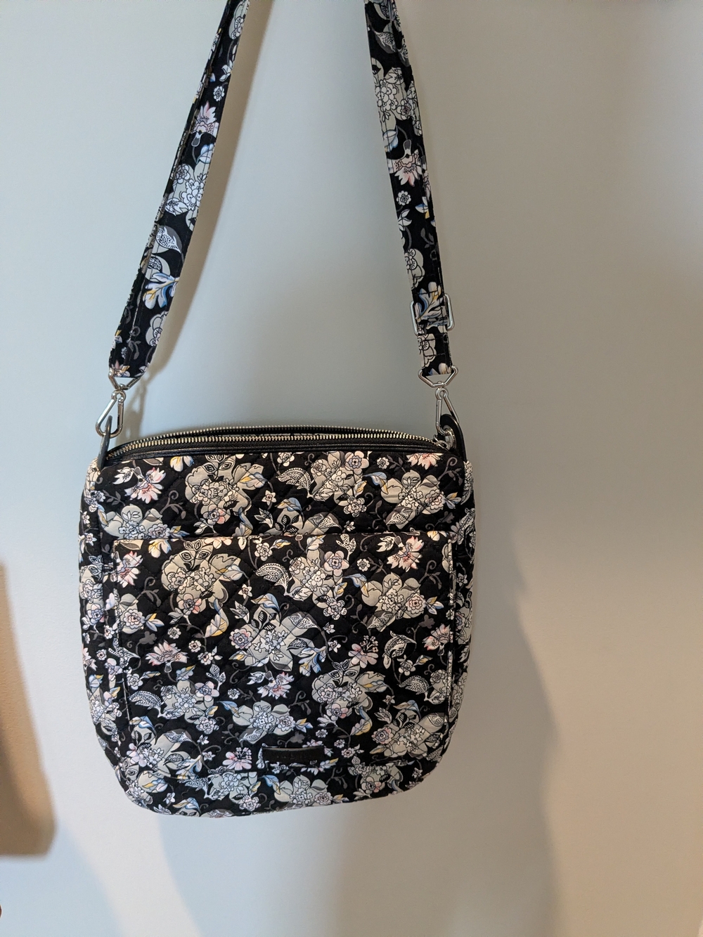 Floral Quilted Crossbody Bag - Black Floral